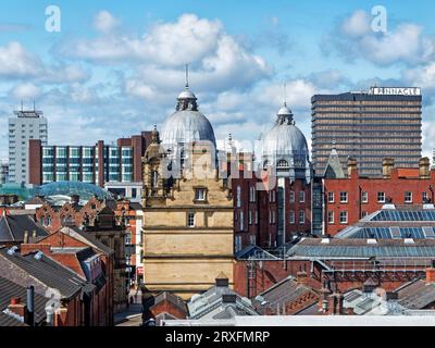 UK, West Yorkshire, Leeds Skyline, Kirkgate Market and Pinnacle Building. Stock Photo