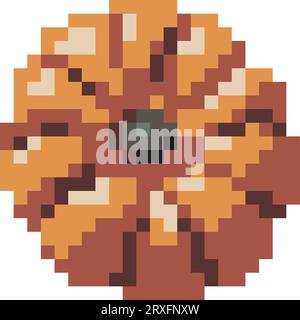 Pixel art pumpkin icon. Top view pumpkin in retro 8 bit style. Halloween decoration sprite or game asset. 90s style vector illustration Stock Vector