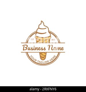 Ice cream logo design illustration. Vector ice cream cone cartoon icon illustration. sweet food icon concept isolated . flat cartoon style Stock Vector