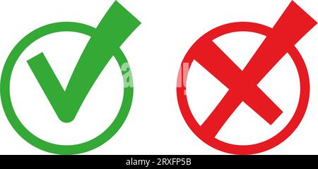 Set of icons with check marks and red cross for an apps and web, flat design vector illustration Stock Vector