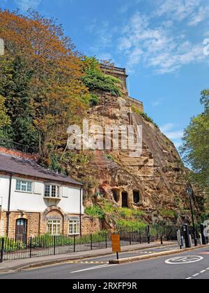 UK, Nottingham, Nottingham Castle, Castle Rock from Peveril Drive. Stock Photo