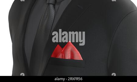 Blank red folded pocket square in black classic suit mockup Stock Photo