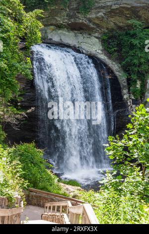 Looking Glass Falls in the Pisgah National Forest in North Carolina. The name "Looking Glass" comes from the dome of Looking Glass Rock. Stock Photo