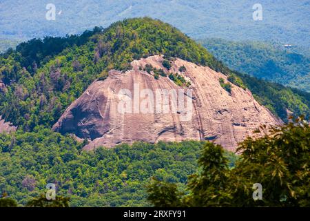 Looking Glass Rock, a famous mountain seen from the Blue Ridge Parkway scenic highway, the only road to be designated a National Park. Stock Photo