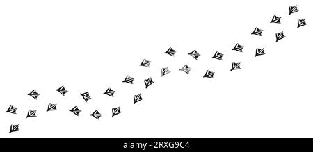 Path of duck, goose, swan footprints. Tracks of paw prints of seagull, cormorant, pelican, flamingo, albatross. Silhouette. Trail of webbed-footed birds. Black Vector isolated on white. Print, game Stock Vector