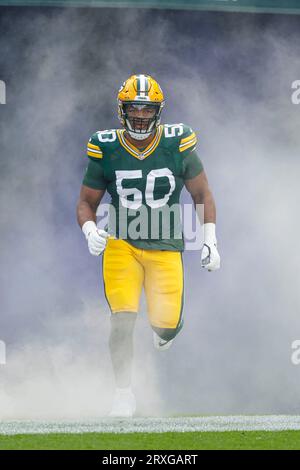 Green Bay Packers guard Zach Tom (50) blocks during the first half