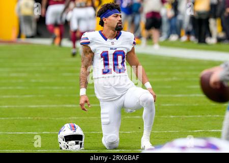 Buffalo Bills wide receiver Khalil Shakir (10) looks on during pre