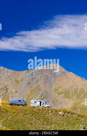 Vanlife near Route des Grandes Alpes near Col du Galibier, Savoy, France Stock Photo