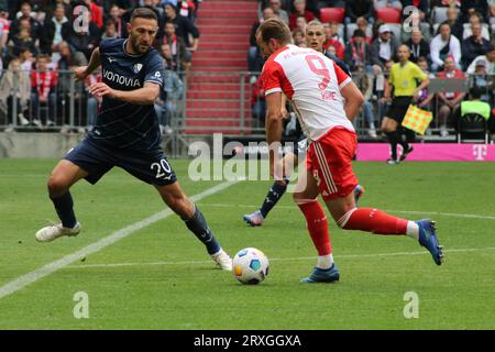 MUNICH, Germany. , . Harry KANE vs Ivan ORDETS of Bochum during the Bundesliga Football match between Fc Bayern Muenchen and VfL BOCHUM at the Allianz Arena in Munich on 23. September 2023, Germany. DFL, Fussball, 0:7, (Photo and copyright @ ATP images/Arthur THILL (THILL Arthur/ATP/SPP) Credit: SPP Sport Press Photo. /Alamy Live News Stock Photo