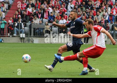 MUNICH, Germany. , . Harry KANE vs Ivan ORDETS of Bochum during the Bundesliga Football match between Fc Bayern Muenchen and VfL BOCHUM at the Allianz Arena in Munich on 23. September 2023, Germany. DFL, Fussball, 0:7, (Photo and copyright @ ATP images/Arthur THILL (THILL Arthur/ATP/SPP) Credit: SPP Sport Press Photo. /Alamy Live News Stock Photo