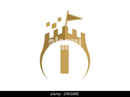 Letter I Castle Modern Logo Design Vector illustration template. Graphic Alphabet Symbol For Corporate Business Stock Vector