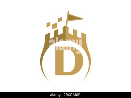 Letter D Castle Modern Logo Design Vector illustration template. Graphic Alphabet Symbol For Corporate Business Stock Vector