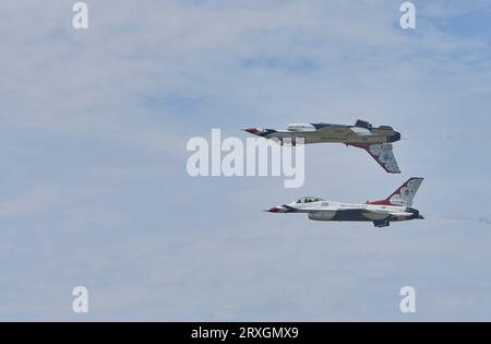 Cleveland National Airshow. Burke Lakefront Airport. September 3, 2023. US Air Force Thunderbird Jets doing flying stunts. Stock Photo