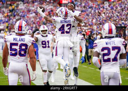 Buffalo Bills linebacker Terrel Bernard (43) defends during an NFL football  game, Monday, Sept. 19, 2022, in Orchard Park, NY. (AP Photo/Matt Durisko  Stock Photo - Alamy