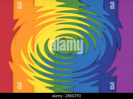 Colorful crepe rolls abstract background in the colors of the rainbow in a zigzag swirl Stock Photo