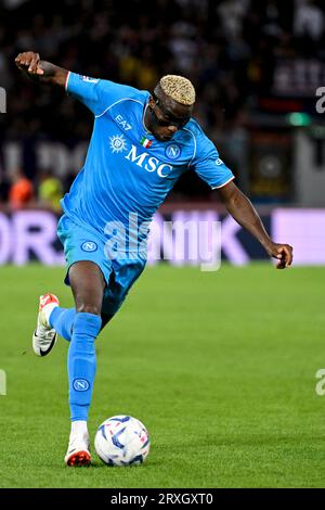 Victor Osimhen of SSC Napoli in action during the Serie A football match between Bologna FC and SSC Napoli at Renato Dall'Ara stadium in Bologna (Italy), September 24th, 2023. Stock Photo