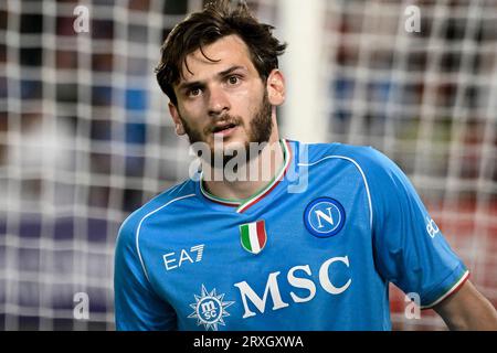 Khvicha Kvaratskhelia of SSC Napoli looks dejected during the Serie A football match between Bologna FC and SSC Napoli at Renato Dall'Ara stadium in Bologna (Italy), September 24th, 2023. Stock Photo