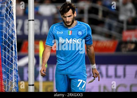 Khvicha Kvaratskhelia of SSC Napoli looks dejected during the Serie A football match between Bologna FC and SSC Napoli at Renato Dall'Ara stadium in Bologna (Italy), September 24th, 2023. Stock Photo