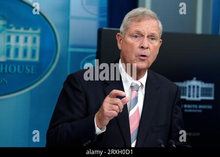 Washington, USA. 25th Sep, 2023. Secretary of Agriculture Tom Vilsack speaks during a press briefing at the White House in Washington on September 25, 2023. Photo by Yuri Gripas/Pool/Sipa USA Credit: Sipa USA/Alamy Live News Stock Photo