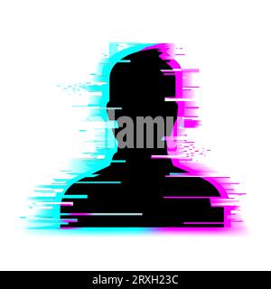 Human man head with glitch face. Anonymous vector icon. Incognito sign. Privacy concept. Gamer profile avatar isolated on white background Stock Vector