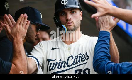 Minnesota Twins' Max Kepler bats during the third inning of a baseball game  against the New York Yankees, Monday, April 24, 2023, in Minneapolis. (AP  Photo/Abbie Parr Stock Photo - Alamy