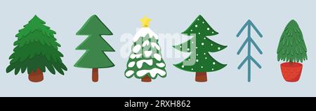 Different styles Christmas tree or pine, winter holidays design elements, vector illustration Stock Vector
