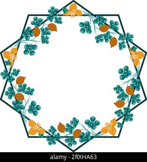 Autumn decorative frame with leaves and berries. Vector illustration Stock Vector