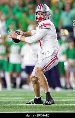 Ohio State quarterback Kyle McCord runs during the first half of an ...