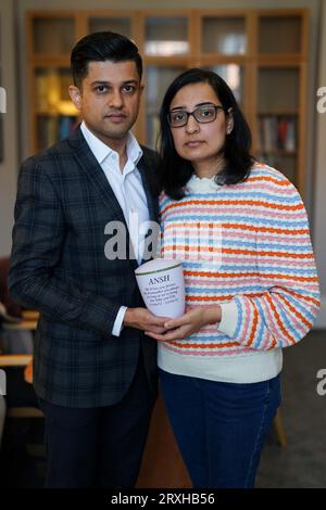 Preeti Joshi, 34, with her husband Hrushikesh Joshi, 39, in Leicester. Mrs Joshi was taken to the Leicester Royal Infirmary, part of University Hospitals of Leicester NHS Trust, after complications during the home birth of her second child, Ansh, on April 21 2022. Picture date: Monday September 25, 2023. Stock Photo