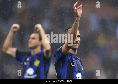 Milan, Italy, 16th September 2023. Henrikh Mkhitaryan of FC Internazionale waves towards the stands following the final whistle of the Serie A match at Giuseppe Meazza, Milan. Picture credit should read: Jonathan Moscrop / Sportimage Stock Photo