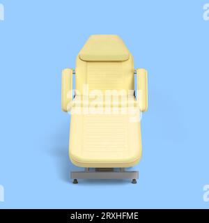 new white leather cosmetology chair with adjustable positions front view 3d render on blue Stock Photo