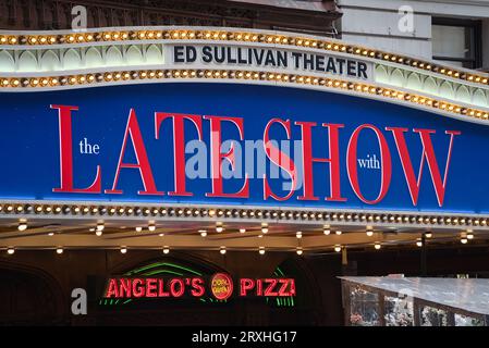 New York, NY - September 17, 2023: The Late Show with Stephen Colbert at the Ed Sullivan Theater at 1697 Broadway Stock Photo