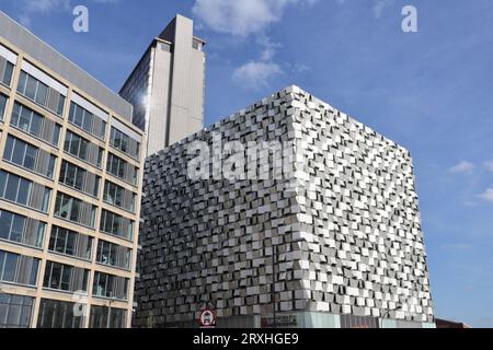 The City Lofts, Charles street car park building and skyline of Sheffield City centre England. Tall inner city high rise buildings architecture Stock Photo
