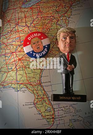 Dump Trump - 2024 Republican presidential election USA, on a map of USA, Georgia and Florida Stock Photo