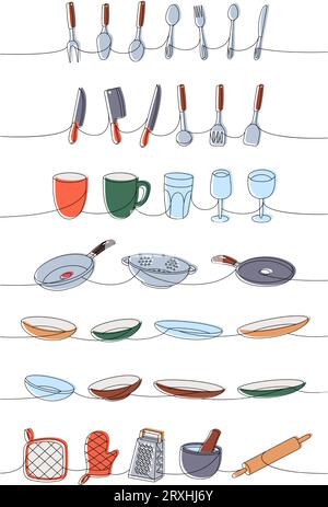 Kitchen Equipment Isolated Vector Hand Drawn Stock Vector - Illustration of  utensil, icons: 47421843