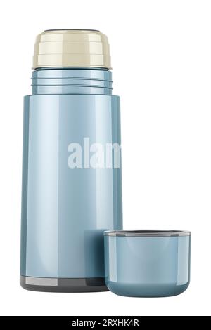 Thermos, Vacuum flask. 3D rendering isolated on white background Stock Photo