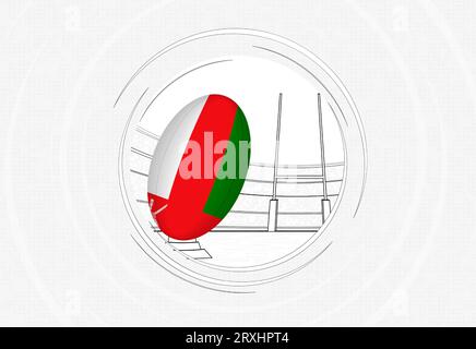 Flag of Oman on rugby ball. Round rugby icon with flag of Oman. Vector ...