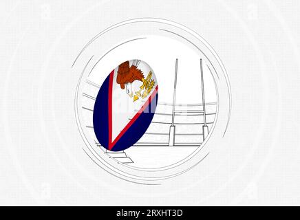 Samoa flag on rugby ball, lined circle rugby icon with ball in a ...