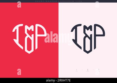 Initial IP letters with red heart and love logo flat icon monogram concept Stock Vector