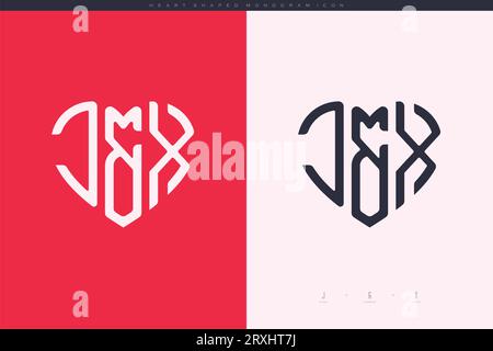Initial JX letters with red heart and love logo flat icon monogram concept Stock Vector