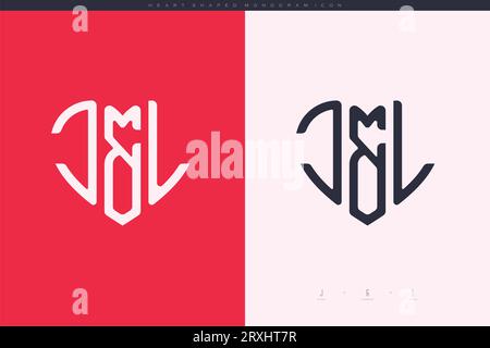 Initial JL letters with red heart and love logo flat icon monogram concept Stock Vector
