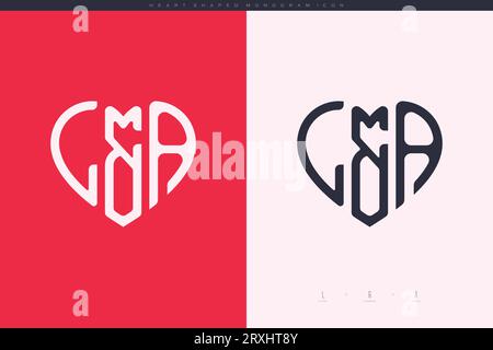 Initial LA letters with red heart and love logo flat icon monogram concept Stock Vector