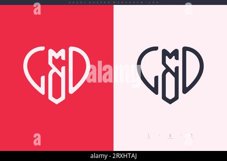 Initial LD letters with red heart and love logo flat icon monogram concept Stock Vector