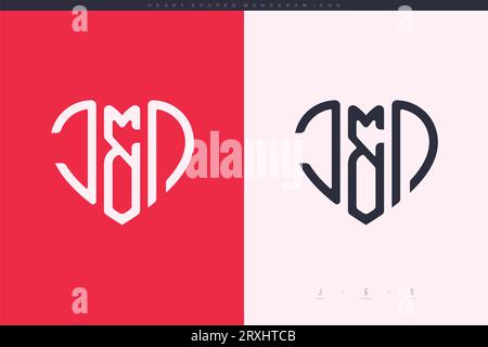 Initial JN letters with red heart and love logo flat icon monogram concept Stock Vector