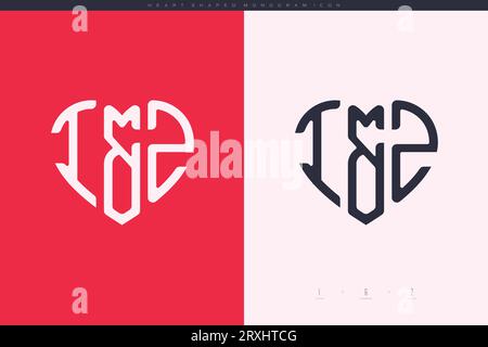 Initial IZ letters with red heart and love logo flat icon monogram concept Stock Vector