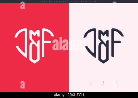 Initial JF letters with red heart and love logo flat icon monogram concept Stock Vector