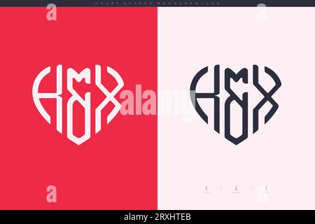 Initial KX letters with red heart and love logo flat icon monogram concept Stock Vector