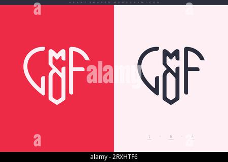 Initial LF letters with red heart and love logo flat icon monogram concept Stock Vector