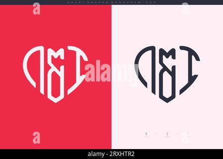 Initial NI letters with red heart and love logo flat icon monogram concept Stock Vector
