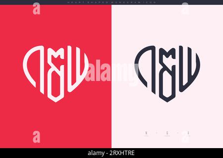 Initial NW letters with red heart and love logo flat icon monogram concept Stock Vector